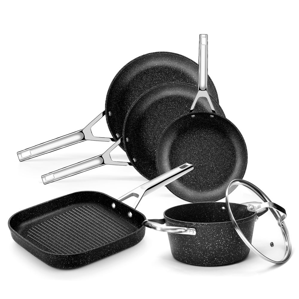 Conjunto Cacerola alta, grill y 3 sartenes Mineral de Monix