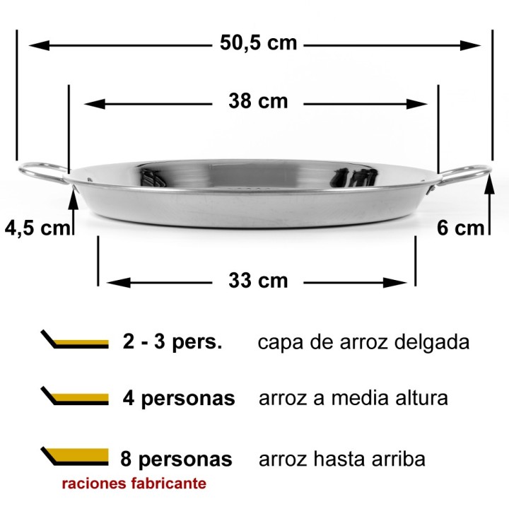 Paella inoxidable 38cm 3 raciones | Paelleros Roger