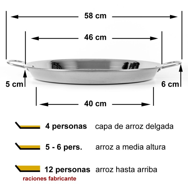 Paellera inoxidable 46cm 4 - 5 personas | Paelleros Roger