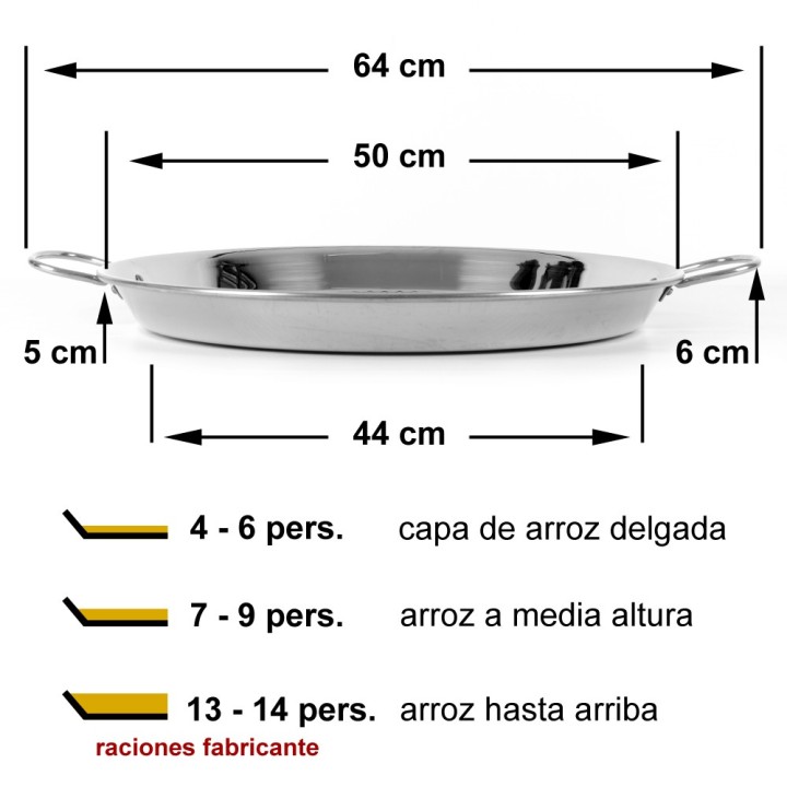 Paellera inoxidable 50cm 6 a 8 raciones | Paelleros Roger