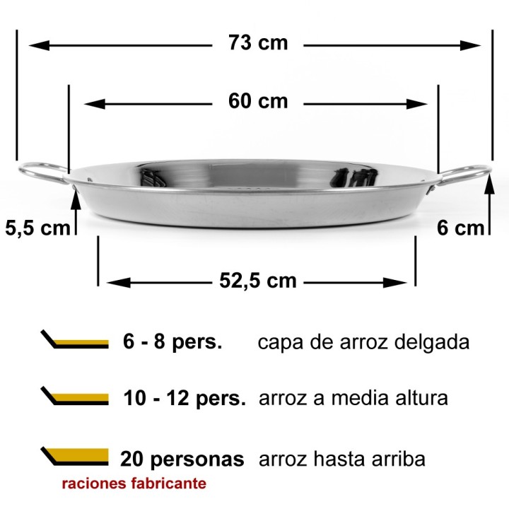 Paellera inoxidable 60cm 9 o 12 personas | Paelleros Roger