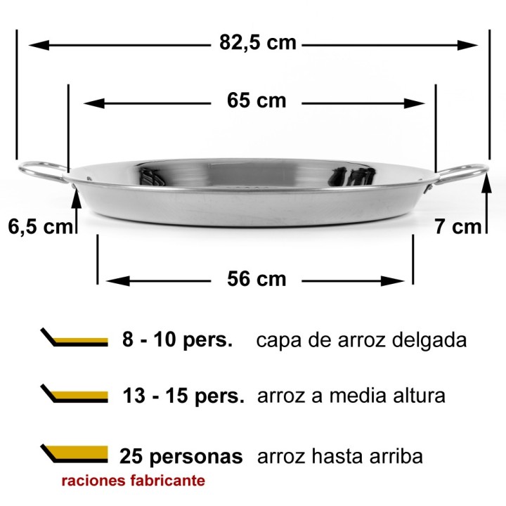Paellera inoxidable 65cm de 10 a 13 comensales | Paelleros Roger