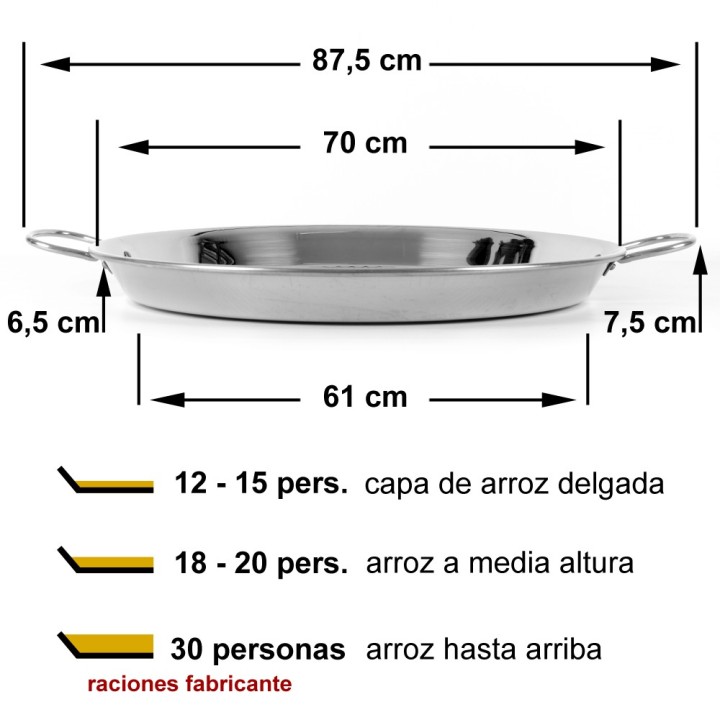 Paellera inoxidable 70cm 12 a 16 platos | Paelleros Roger