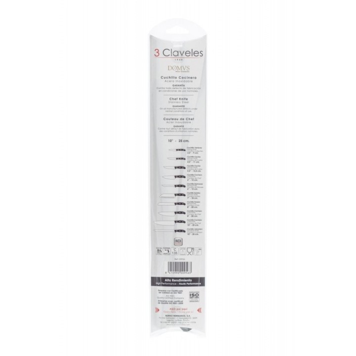Cuchillo Cocinero 25cm 3 Claveles Domvs | Paelleros Roger
