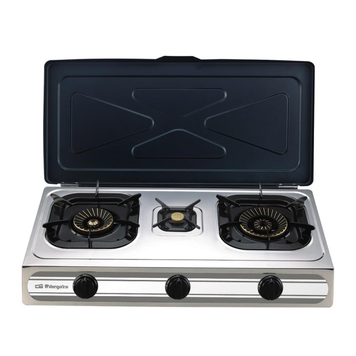 Cocina de acero inoxidable de triple corona de 3 fuegos con tapa | Paelleros Roger