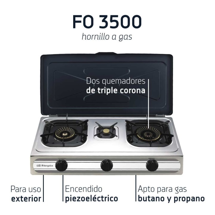 Cocina de acero inoxidable de triple corona de 3 fuegos con tapa | Paelleros Roger