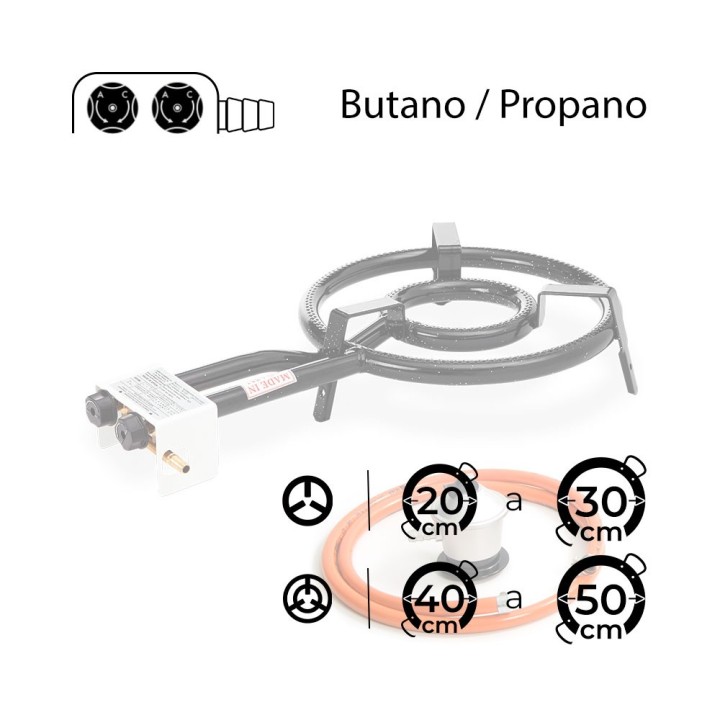 Paellero de gas butano 35 cm + Regulador + Goma