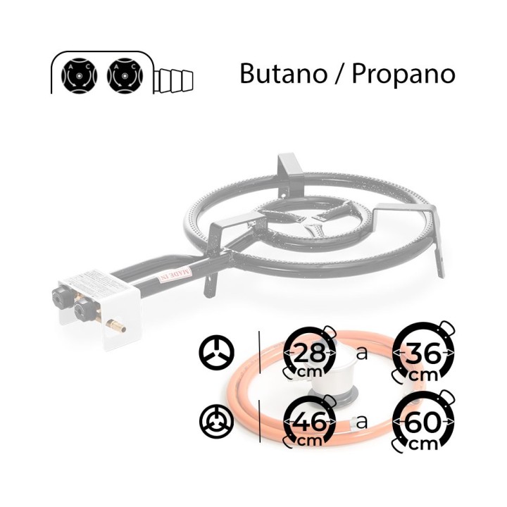 Paellero de gas butano 40 cm + Regulador + Goma
