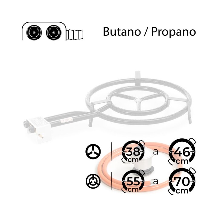 Paellero de gas butano 50 cm + Regulador + Goma