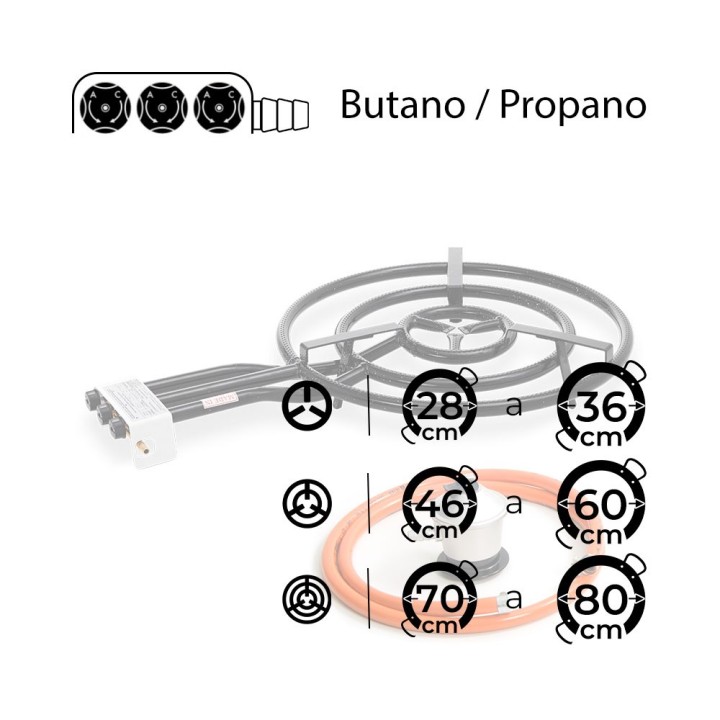 Paellero de gas butano 60 cm + Regulador + Goma