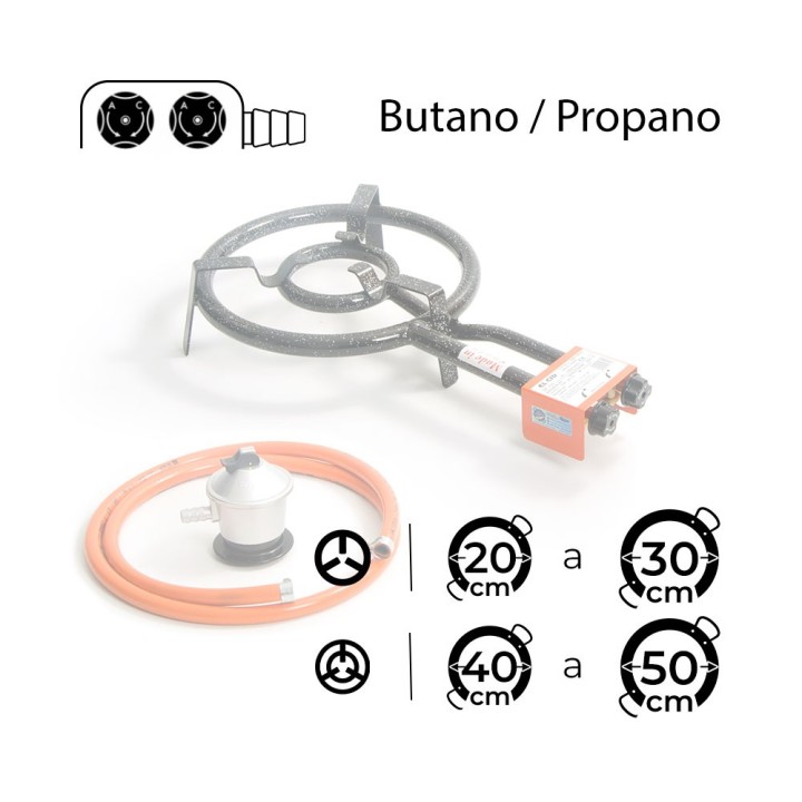 Paellero de gas butano 35 cm + Regulador + Goma