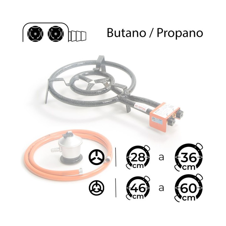 Paellero de gas butano 40 cm + Regulador + Goma