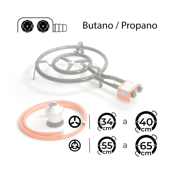 Paellero de gas 45 cm para butano + Kit completo de gas