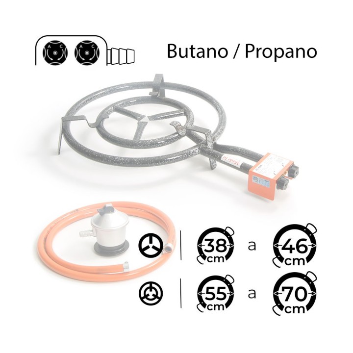Paellero de gas butano 50 cm + Regulador + Goma