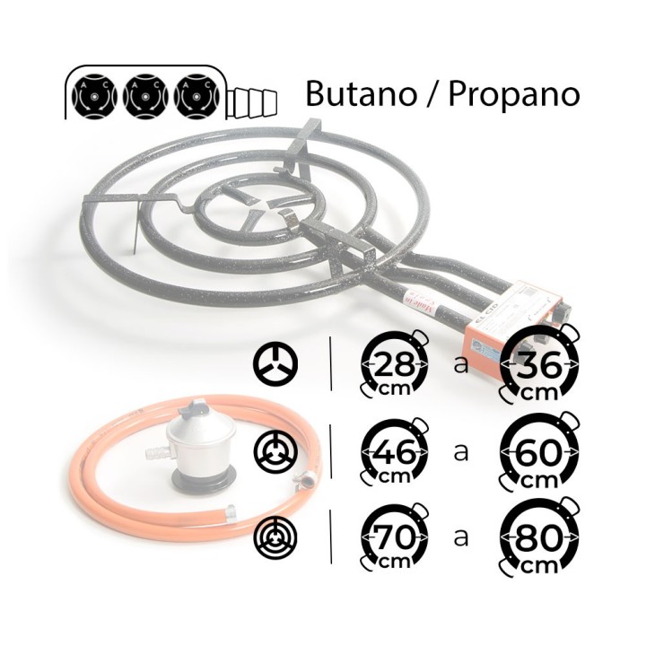 Paellero de gas butano 60 cm + Regulador + Goma