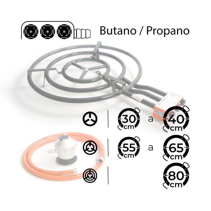 Paellero a gas butano de 65 cm + Goma + Regulador