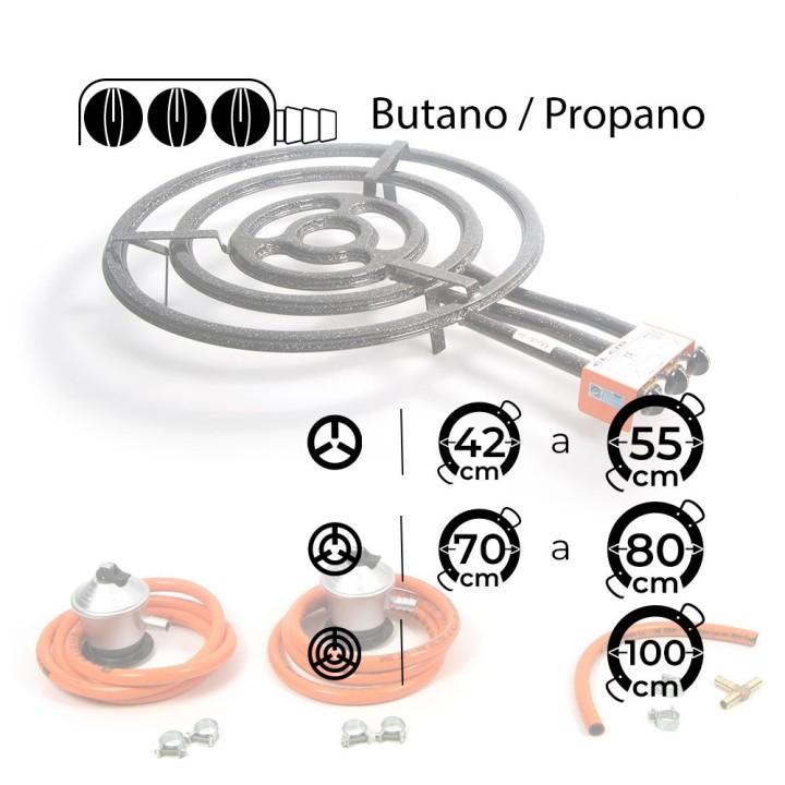 Paellero 70cm con kit para conectar a 2 bombonas de gas