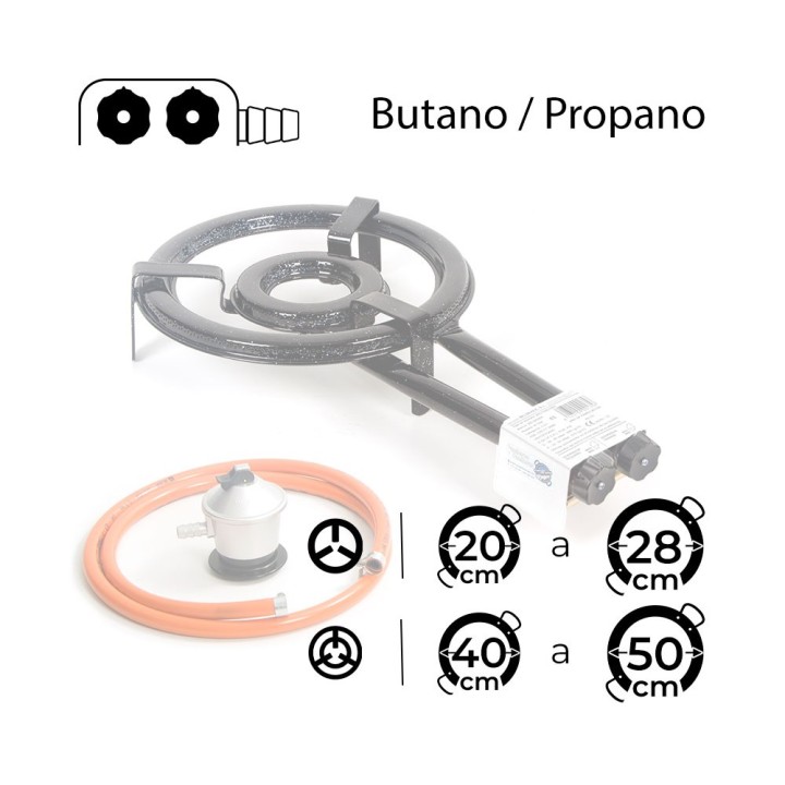 Paellero de 33 cm tubo plano con goma y regulador