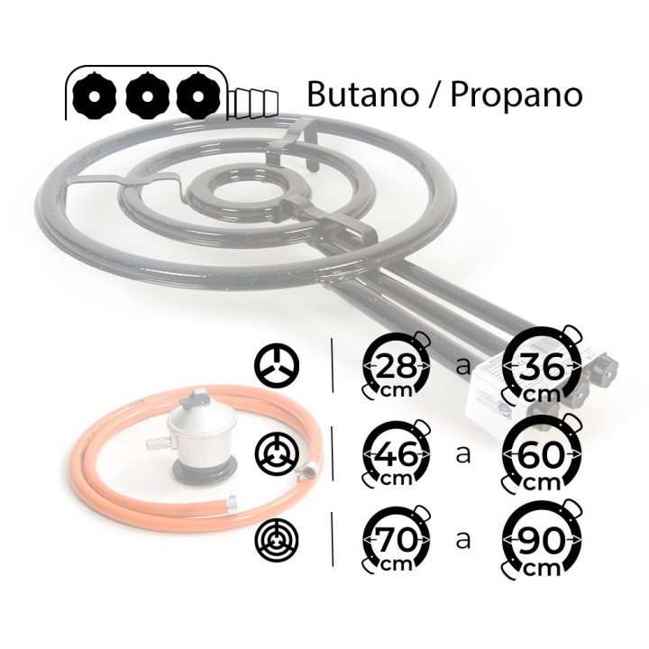 Paellero de 64 cm tubo plano con goma y regulador