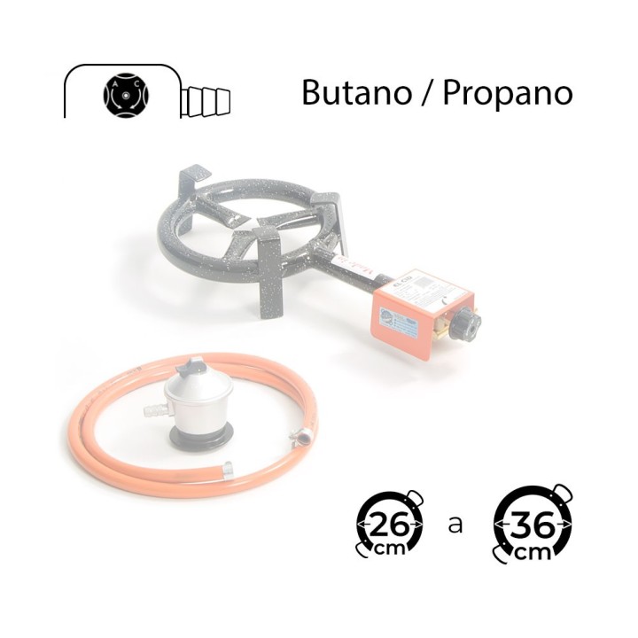 Paellero de gas butano 20 cm + Regulador + Goma