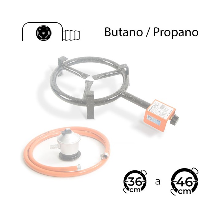 Paellero de gas butano 30 cm + Regulador + Goma