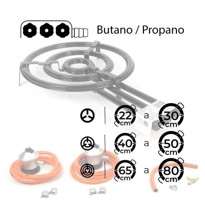 Paellero de 53 cm tubo plano premium con kit para 2 bombonas