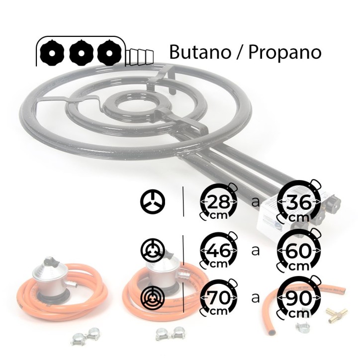 Paellero de 64 cm tubo plano premium con kit para 2 bombonas