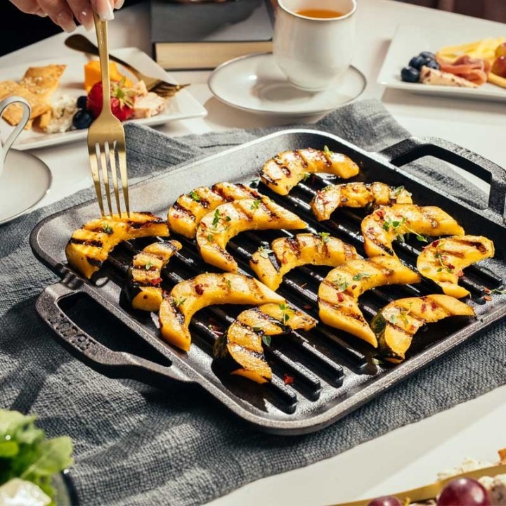 Plancha rayas cuadrada con asas 28cm | Paelleros Roger
