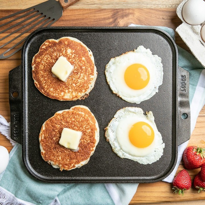 Plancha cuadrada reversible hierro fundido Lodge 26cm | Paelleros Roger