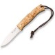 Navaja de bushcraft Joker Ártica con mango de abedul rizado y filo Scandi (8 cm)