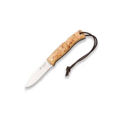 Navaja de bushcraft Joker Ártica con mango de abedul rizado y filo Scandi (8 cm)