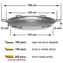 Paellera de acero pulido 130cm - 100 a 150 personas