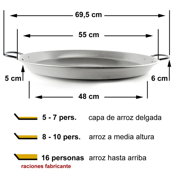 Paellera de acero pulido 55cm - 8 a 10 raciones