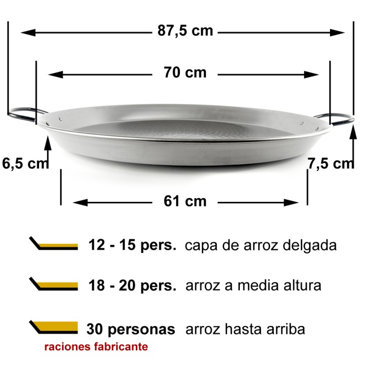 Paellera de acero pulido 70cm - 12 a 16 personas