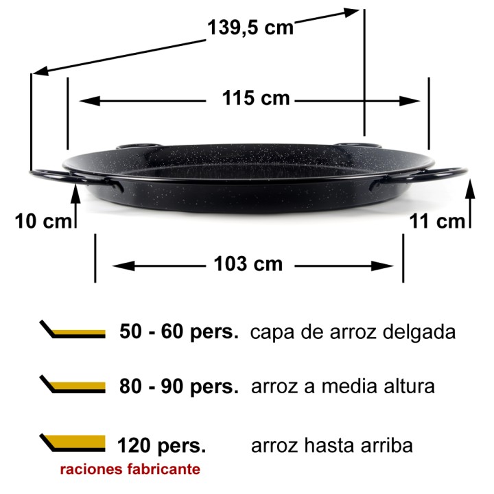 Paellera esmaltada 115cm - 50 a 80 personas