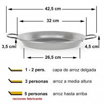 Paellera para 1, 3 o 5 personas según la cantidad de arroz