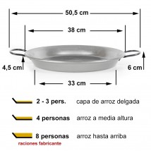 Paellera pulida para 2, 4 u 8 raciones