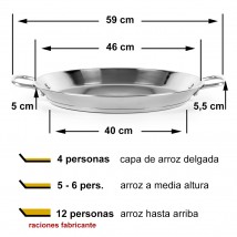 Paellera para 4 personas. Máximo 12 personas (arroz hasta arriba)