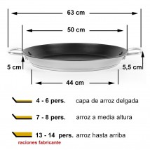 Paellera para 5 personas. 14 raciones como máximo llena hasta arriba