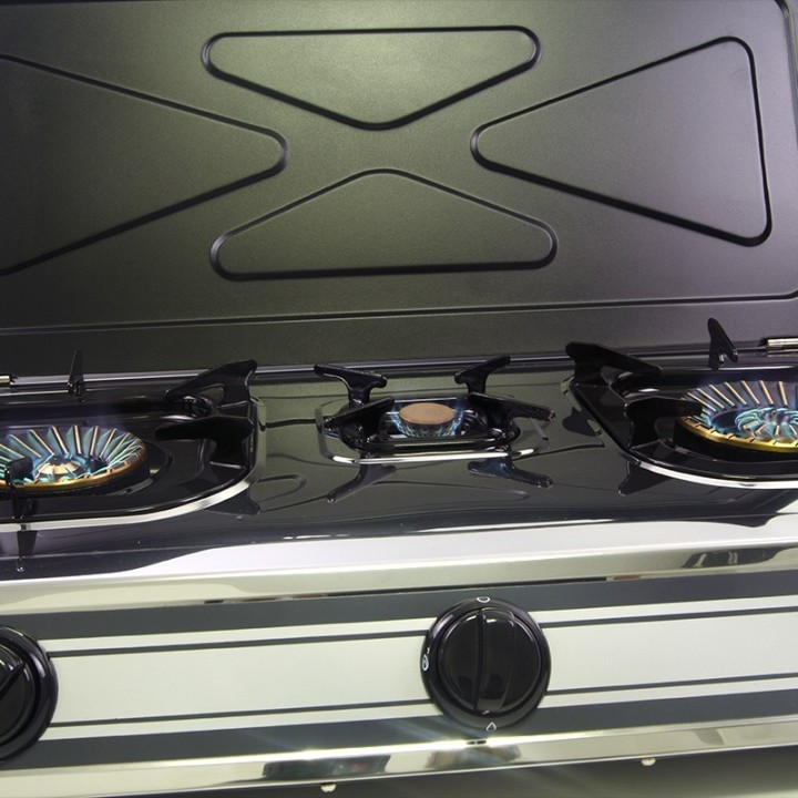 Cocina de acero inoxidable de triple corona de 3 fuegos con tapa