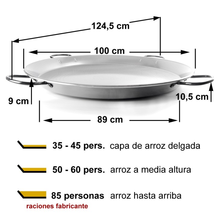 Paellera de acero pulido 100cm - 35 a 60 platos de paella | Paelleros Roger