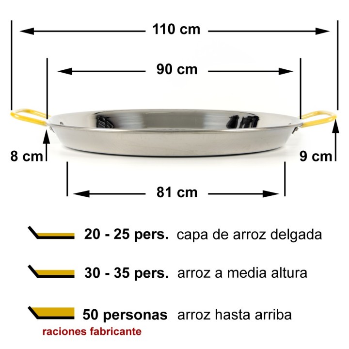 Paellera inoxidable 90cm 20 a 30 raciones | Paelleros Roger